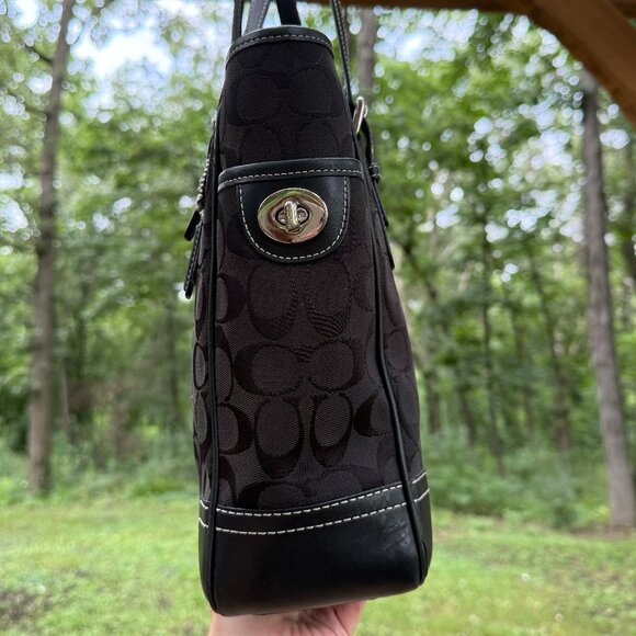 Coach Black Lunch Tote Signature C Jaquard Canvas Shoulder Bag #10659 - Picture 5 of 9